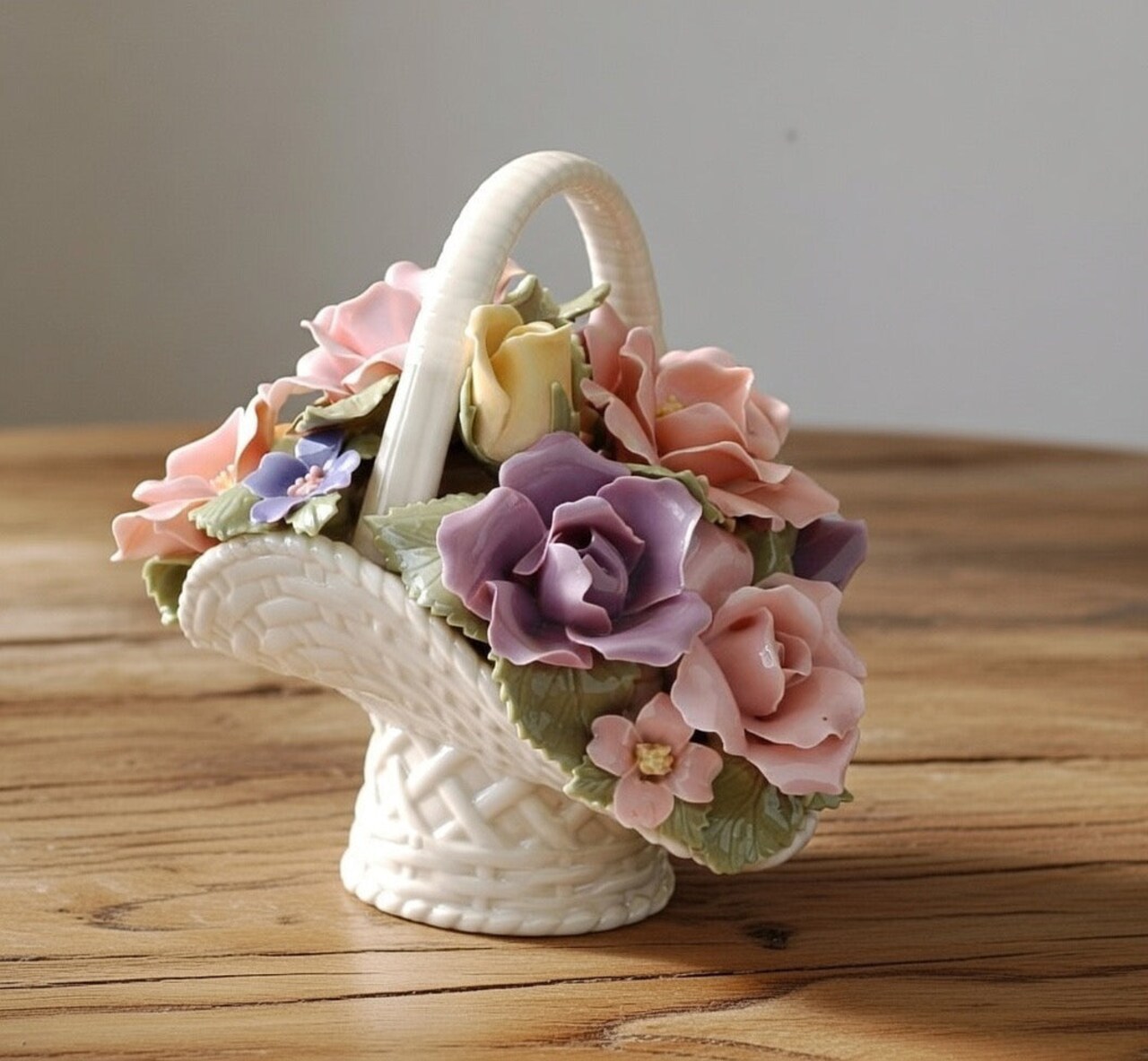 Hand Crafted Ceramic Roses Flower Basket, Home Décor, Gift for Her, Gift for Mom, Nature Lover Décor, Wedding Gift